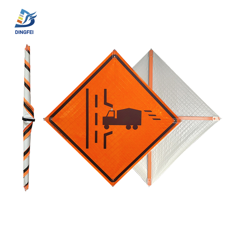 Truck Entrance Right Reflective Roll Up Traffic Sign - 